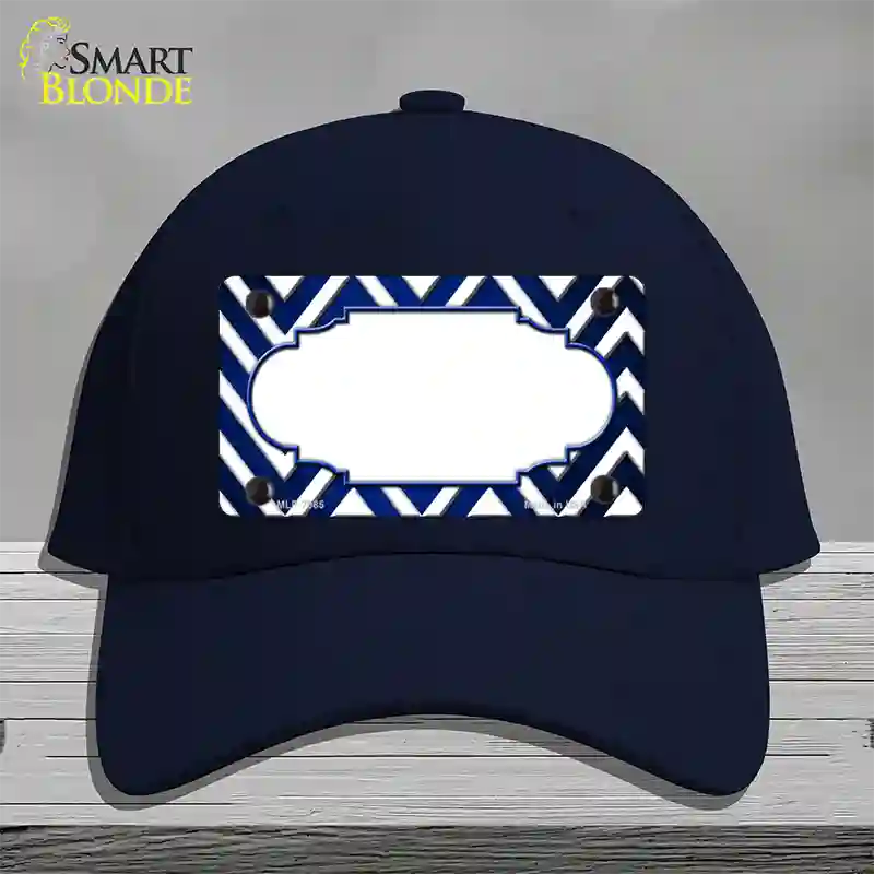 Blue White Chevron Scallop Oil Rubbed Novelty License Plate Hat Cotton / Navy