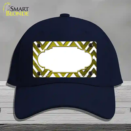 Yellow White Chevron Scallop Oil Rubbed Novelty License Plate Hat Cotton / Navy