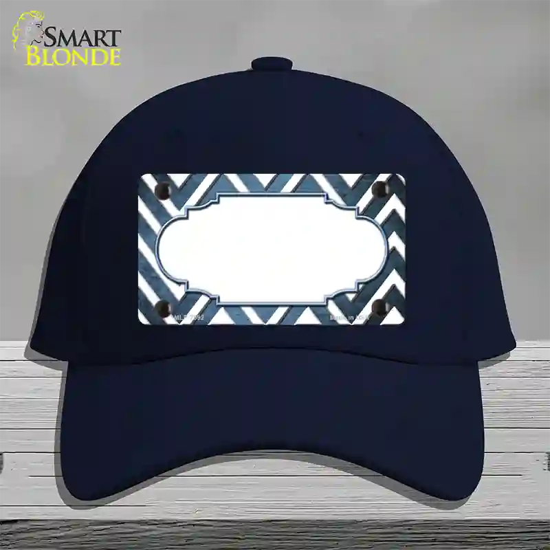 Light Blue White Chevron Scallop Oil Rubbed Novelty License Plate Hat Cotton / Navy