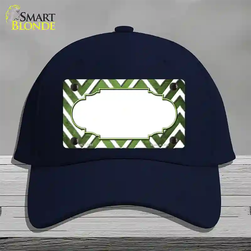 Lime Green White Chevron Scallop Oil Rubbed Novelty License Plate Hat Cotton / Navy