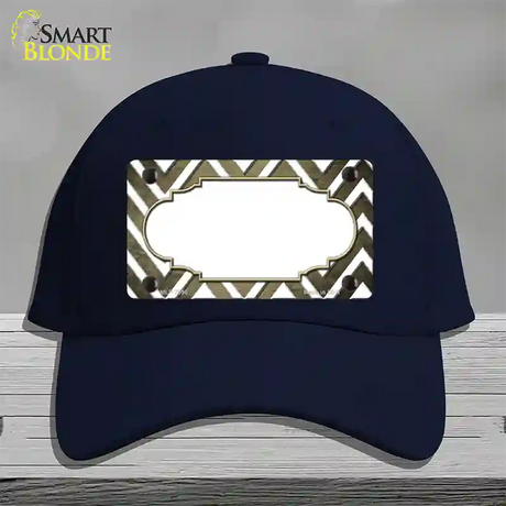 Gold White Chevron Scallop Oil Rubbed Novelty License Plate Hat Cotton / Navy