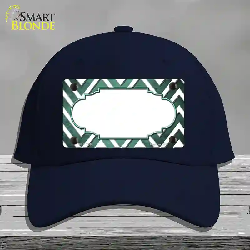 Mint White Chevron Scallop Oil Rubbed Novelty License Plate Hat Cotton / Navy