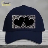 Black White Quatrefoil Hearts Oil Rubbed Novelty License Plate Hat Cotton / Navy