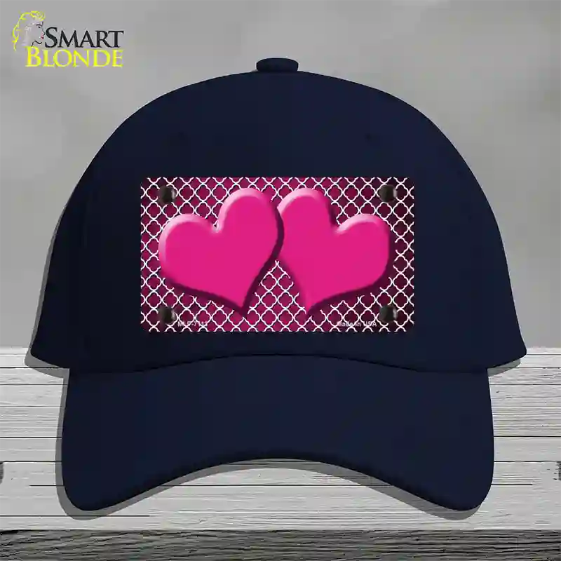 Pink White Quatrefoil Hearts Oil Rubbed Novelty License Plate Hat Cotton / Navy