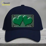 Green White Quatrefoil Hearts Oil Rubbed Novelty License Plate Hat Cotton / Navy