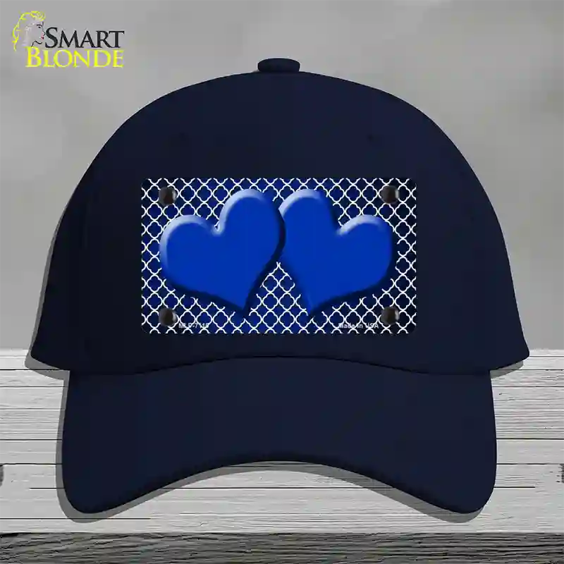 Blue White Quatrefoil Hearts Oil Rubbed Novelty License Plate Hat Cotton / Navy