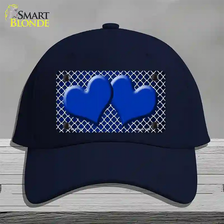 Blue White Quatrefoil Hearts Oil Rubbed Novelty License Plate Hat Cotton / Navy