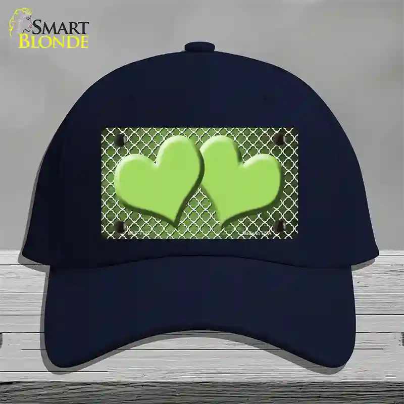 Lime Green White Quatrefoil Hearts Oil Rubbed Novelty License Plate Hat Cotton / Navy