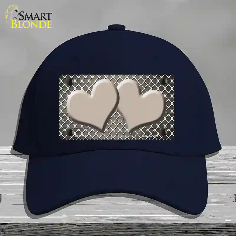 Tan White Quatrefoil Hearts Oil Rubbed Novelty License Plate Hat Cotton / Navy