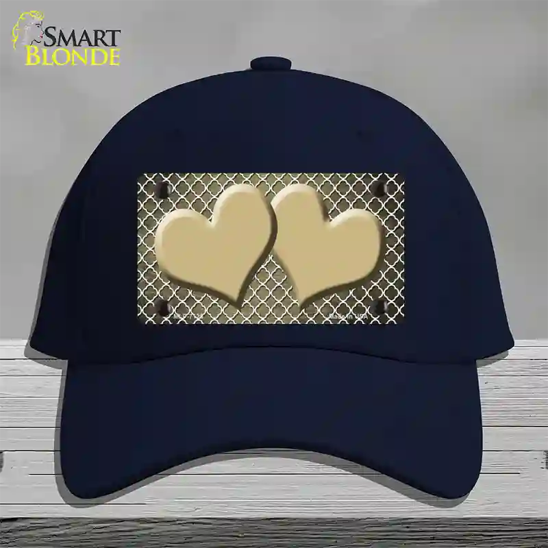 Gold White Quatrefoil Hearts Oil Rubbed Novelty License Plate Hat Cotton / Navy