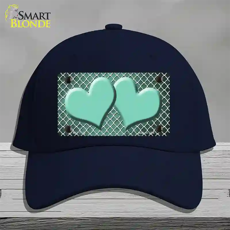 Mint White Quatrefoil Hearts Oil Rubbed Novelty License Plate Hat Cotton / Navy