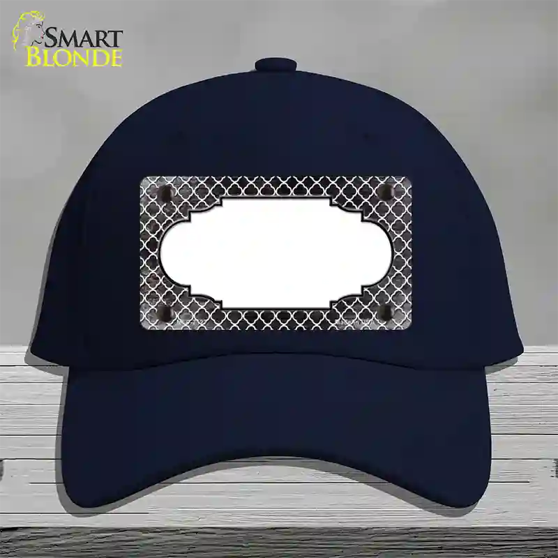 Black White Quatrefoil Scallop Oil Rubbed Novelty License Plate Hat Cotton / Navy