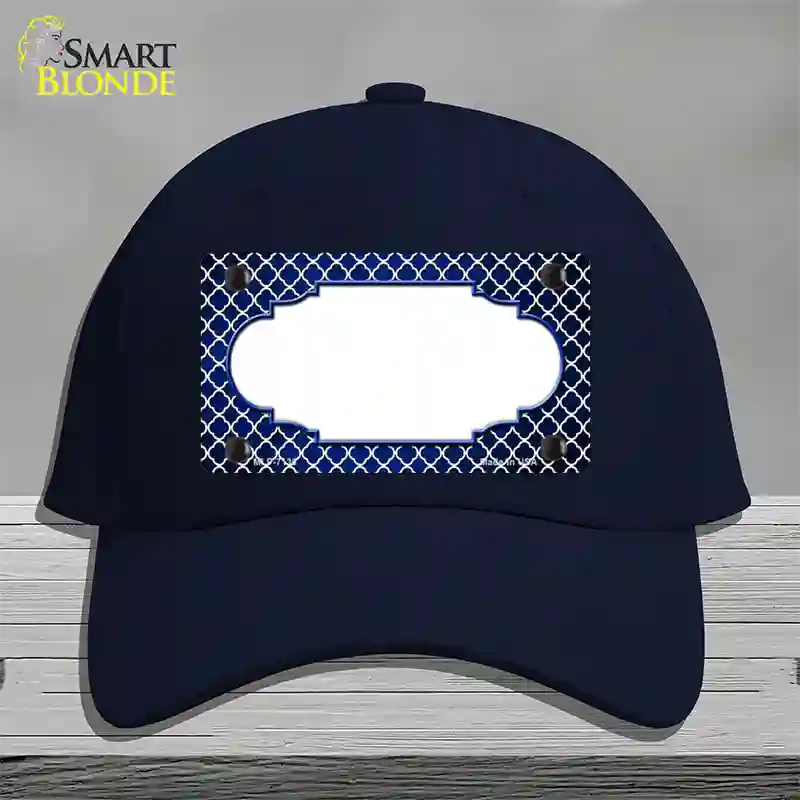 Blue White Quatrefoil Scallop Oil Rubbed Novelty License Plate Hat Cotton / Navy