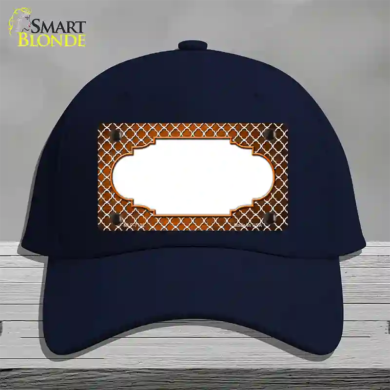 Orange White Quatrefoil Scallop Oil Rubbed Novelty License Plate Hat Cotton / Navy