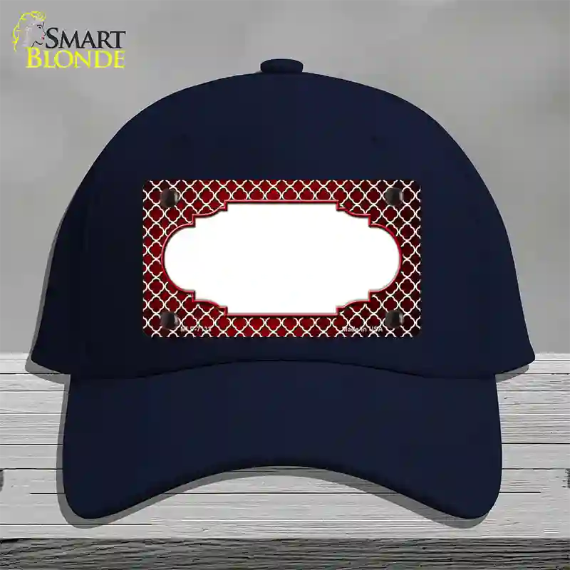 Red White Quatrefoil Scallop Oil Rubbed Novelty License Plate Hat Cotton / Navy