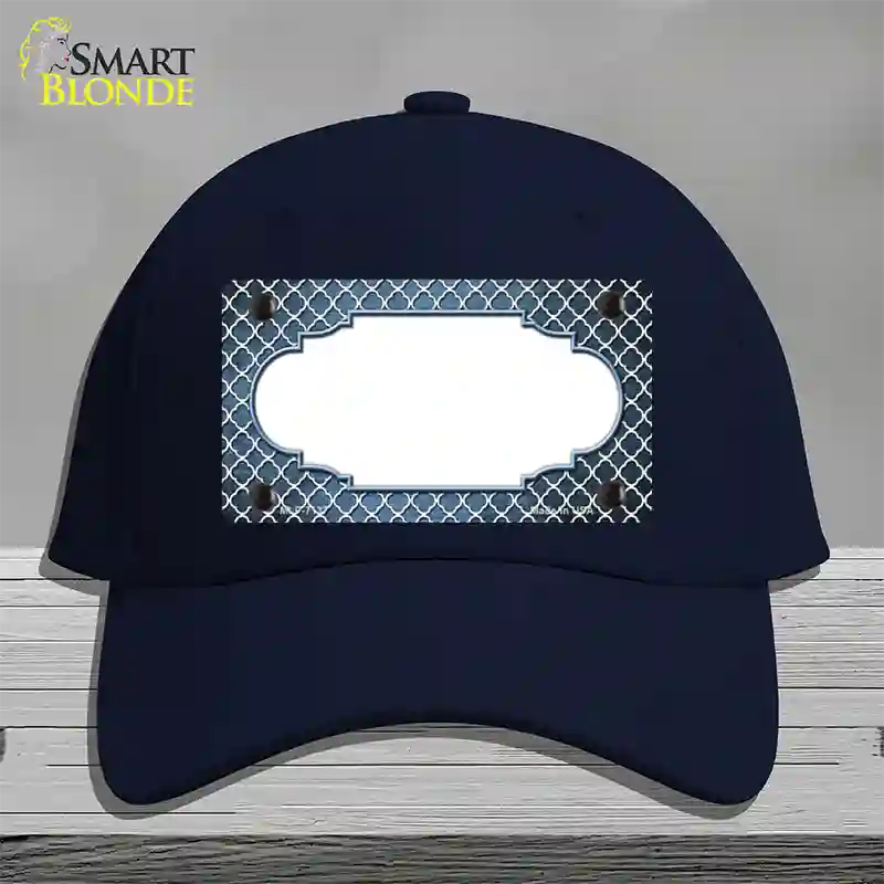 Light Blue White Quatrefoil Scallop Oil Rubbed Novelty License Plate Hat Cotton / Navy