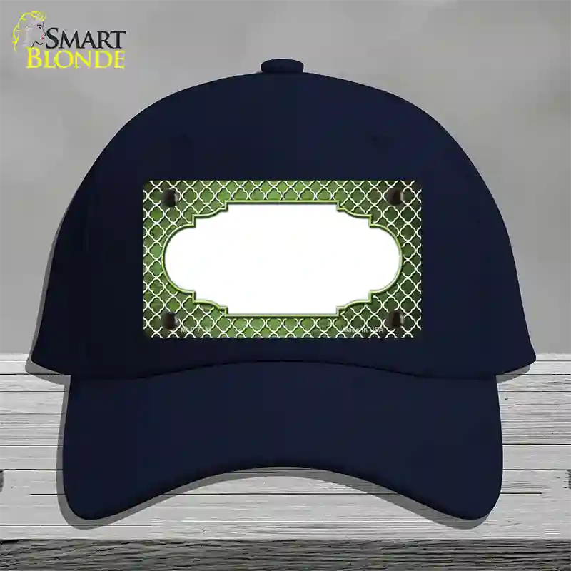 Lime Green White Quatrefoil Scallop Oil Rubbed Novelty License Plate Hat Cotton / Navy