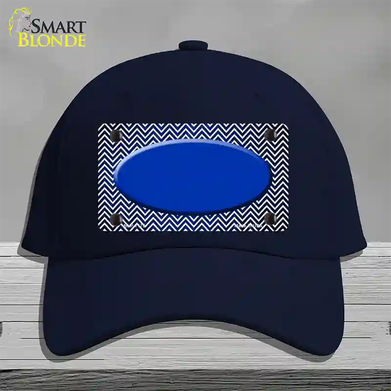 Blue White Small Chevron Oval Oil Rubbed Novelty License Plate Hat Cotton / Navy