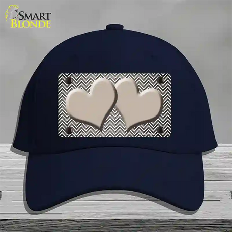 Tan White Small Chevron Hearts Oil Rubbed Novelty License Plate Hat Cotton / Navy