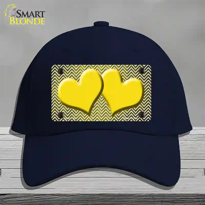 Yellow White Small Chevron Hearts Oil Rubbed Novelty License Plate Hat Cotton / Navy