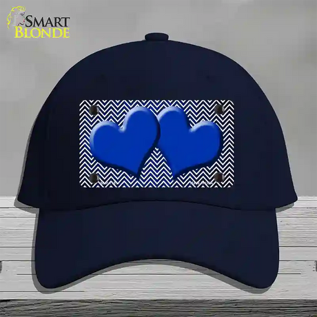 Blue White Small Chevron Hearts Oil Rubbed Novelty License Plate Hat Cotton / Navy