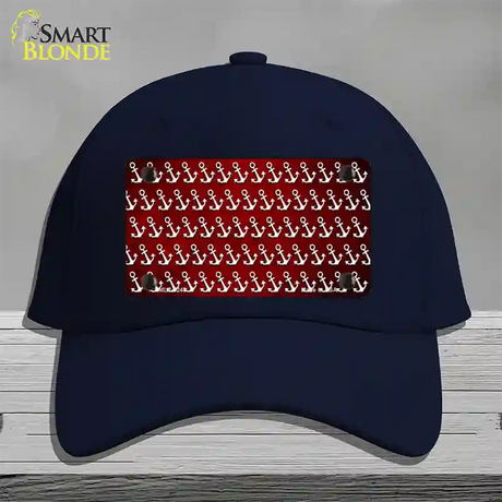 Red White Anchor Oil Rubbed Novelty License Plate Hat Cotton / Navy