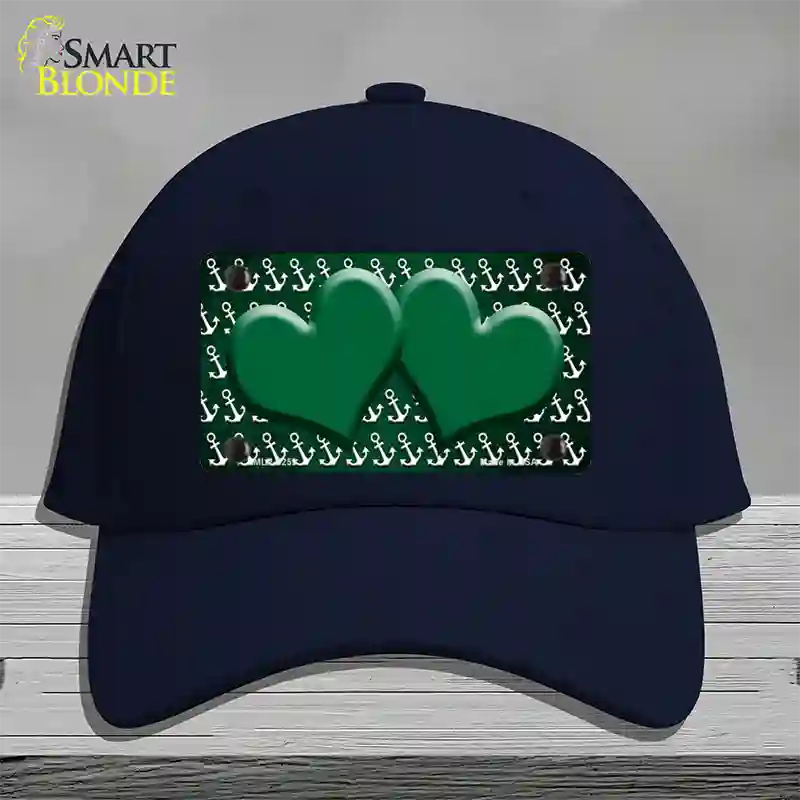 Green White Anchor Hearts Oil Rubbed Novelty License Plate Hat Cotton / Navy