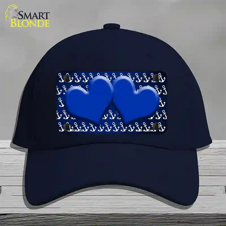 Blue White Anchor Hearts Oil Rubbed Novelty License Plate Hat Cotton / Navy