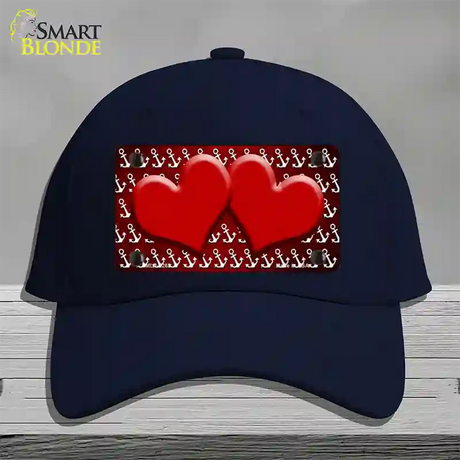 Red White Anchor Hearts Oil Rubbed Novelty License Plate Hat Cotton / Navy