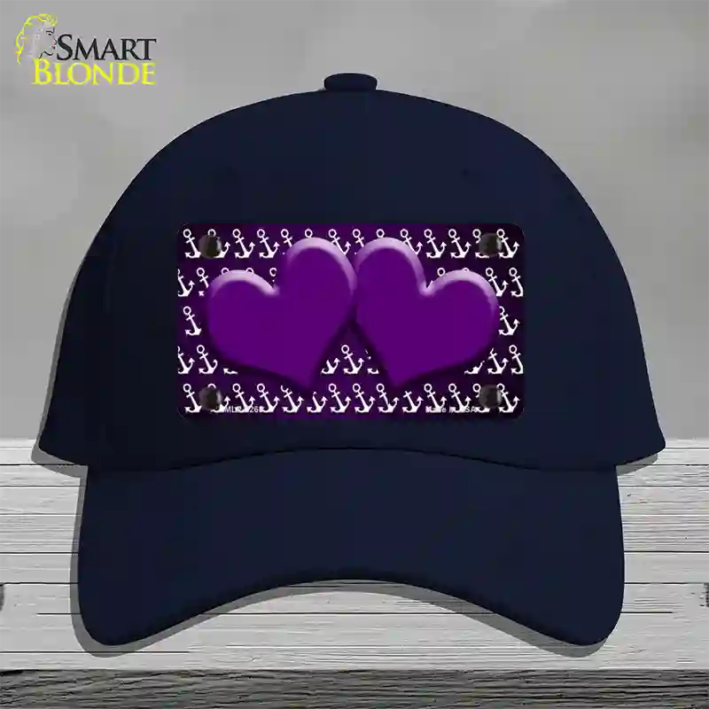 Purple White Anchor Hearts Oil Rubbed Novelty License Plate Hat Cotton / Navy