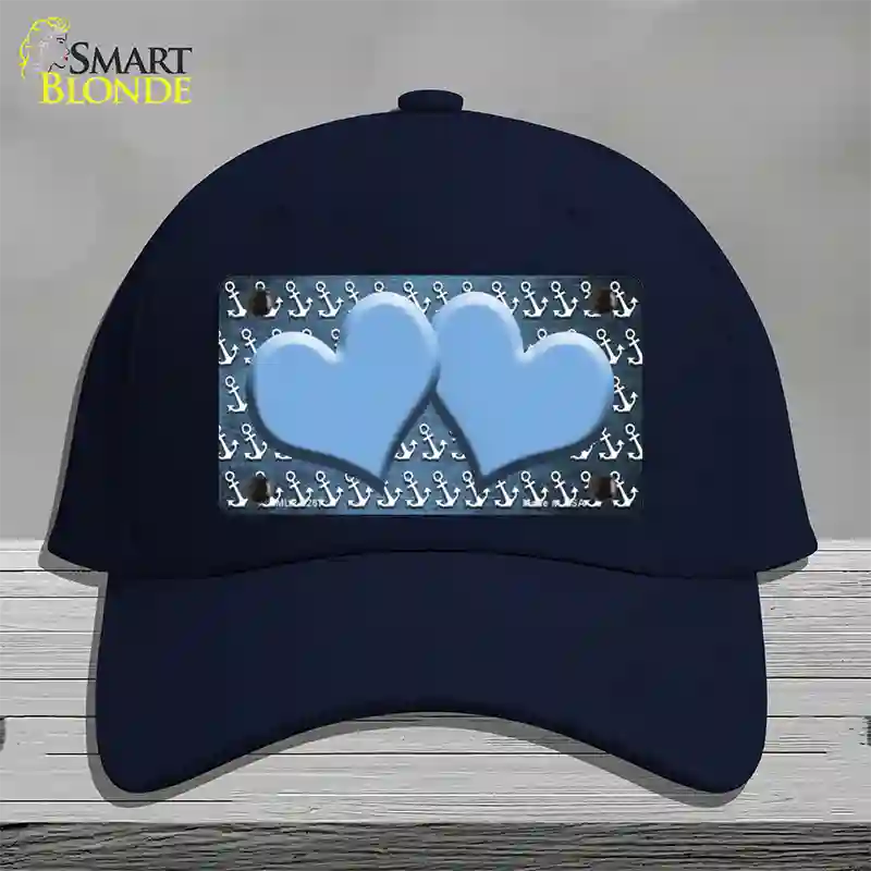 Light Blue White Anchor Hearts Oil Rubbed Novelty License Plate Hat Cotton / Navy