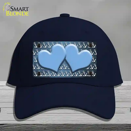 Light Blue White Anchor Hearts Oil Rubbed Novelty License Plate Hat Cotton / Navy