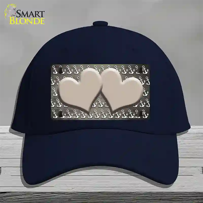 Tan White Anchor Hearts Oil Rubbed Novelty License Plate Hat Cotton / Navy