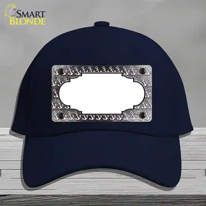 Black White Anchor Scallop Oil Rubbed Novelty License Plate Hat Cotton / Navy