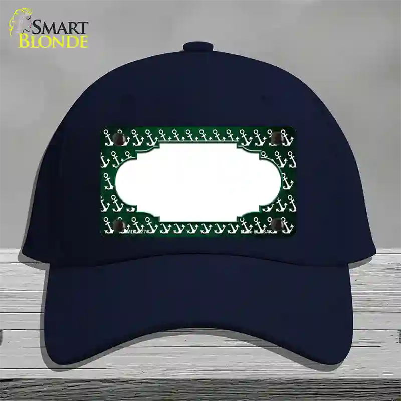 Green White Anchor Scallop Oil Rubbed Novelty License Plate Hat Cotton / Navy