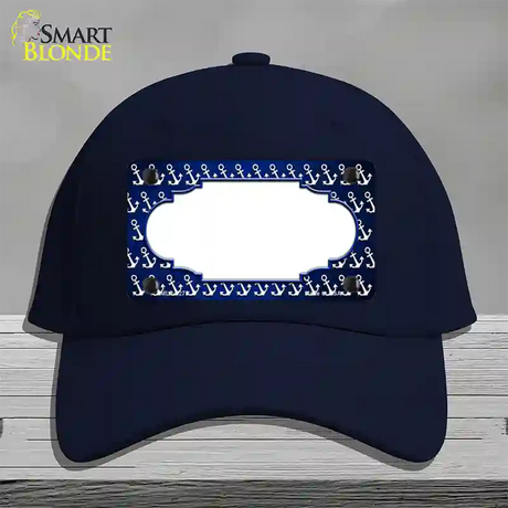 Blue White Anchor Scallop Oil Rubbed Novelty License Plate Hat Cotton / Navy