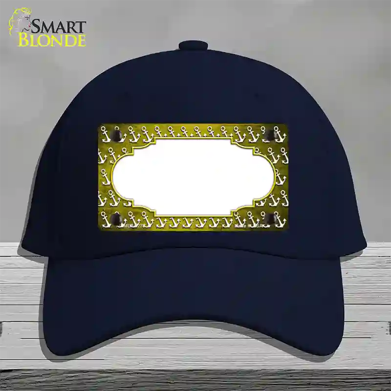 Yellow White Anchor Scallop Oil Rubbed Novelty License Plate Hat Cotton / Navy