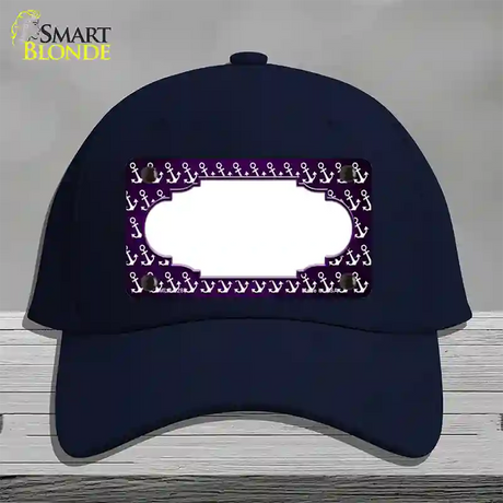 Purple White Anchor Scallop Oil Rubbed Novelty License Plate Hat Cotton / Navy