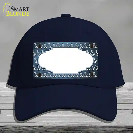 Light Blue White Anchor Scallop Oil Rubbed Novelty License Plate Hat Cotton / Navy