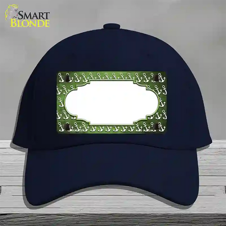 Lime Green White Anchor Scallop Oil Rubbed Novelty License Plate Hat Cotton / Navy