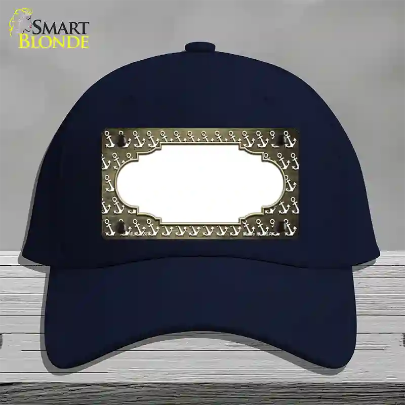 Gold White Anchor Scallop Oil Rubbed Novelty License Plate Hat Cotton / Navy