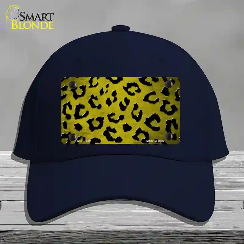 Yellow Black Cheetah Oil Rubbed Novelty License Plate Hat Cotton / Navy