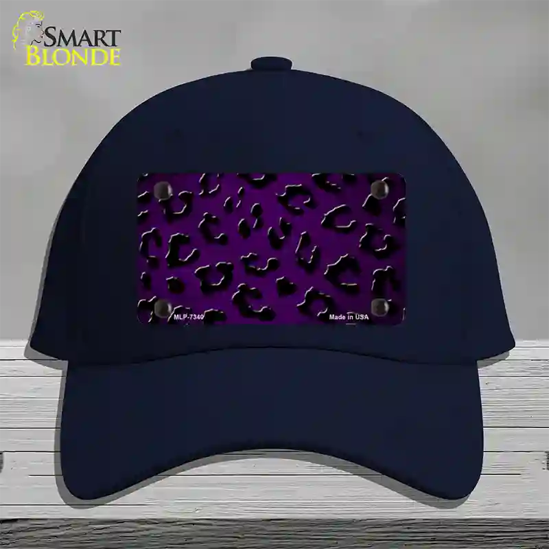 Purple Black Cheetah Oil Rubbed Novelty License Plate Hat Cotton / Navy