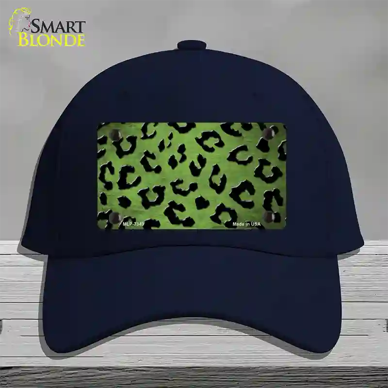 Lime Green Black Cheetah Oil Rubbed Novelty License Plate Hat Cotton / Navy