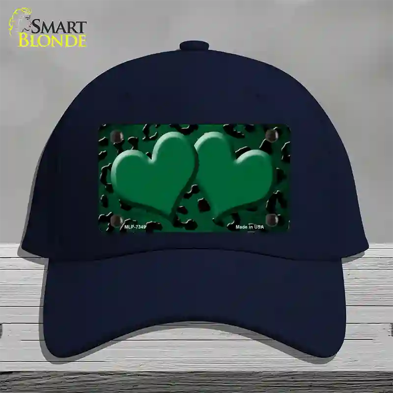 Green Black Cheetah Hearts Oil Rubbed Novelty License Plate Hat Cotton / Navy