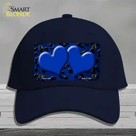 Blue Black Cheetah Hearts Oil Rubbed Novelty License Plate Hat Cotton / Navy