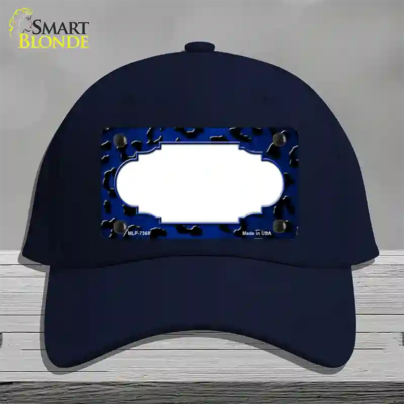 Blue Black Cheetah Scallop Oil Rubbed Novelty License Plate Hat Cotton / Navy