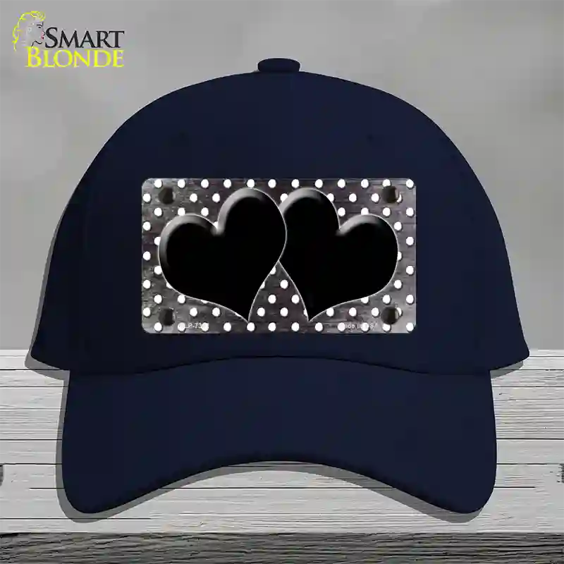 Black White Small Dots Hearts Oil Rubbed Novelty License Plate Hat Cotton / Navy