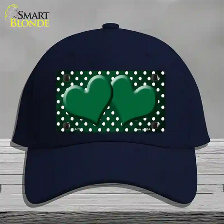 Green White Small Dots Hearts Oil Rubbed Novelty License Plate Hat Cotton / Navy