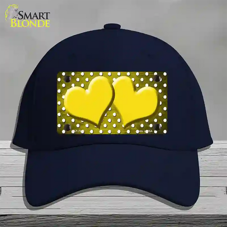 Yellow White Small Dots Hearts Oil Rubbed Novelty License Plate Hat Cotton / Navy